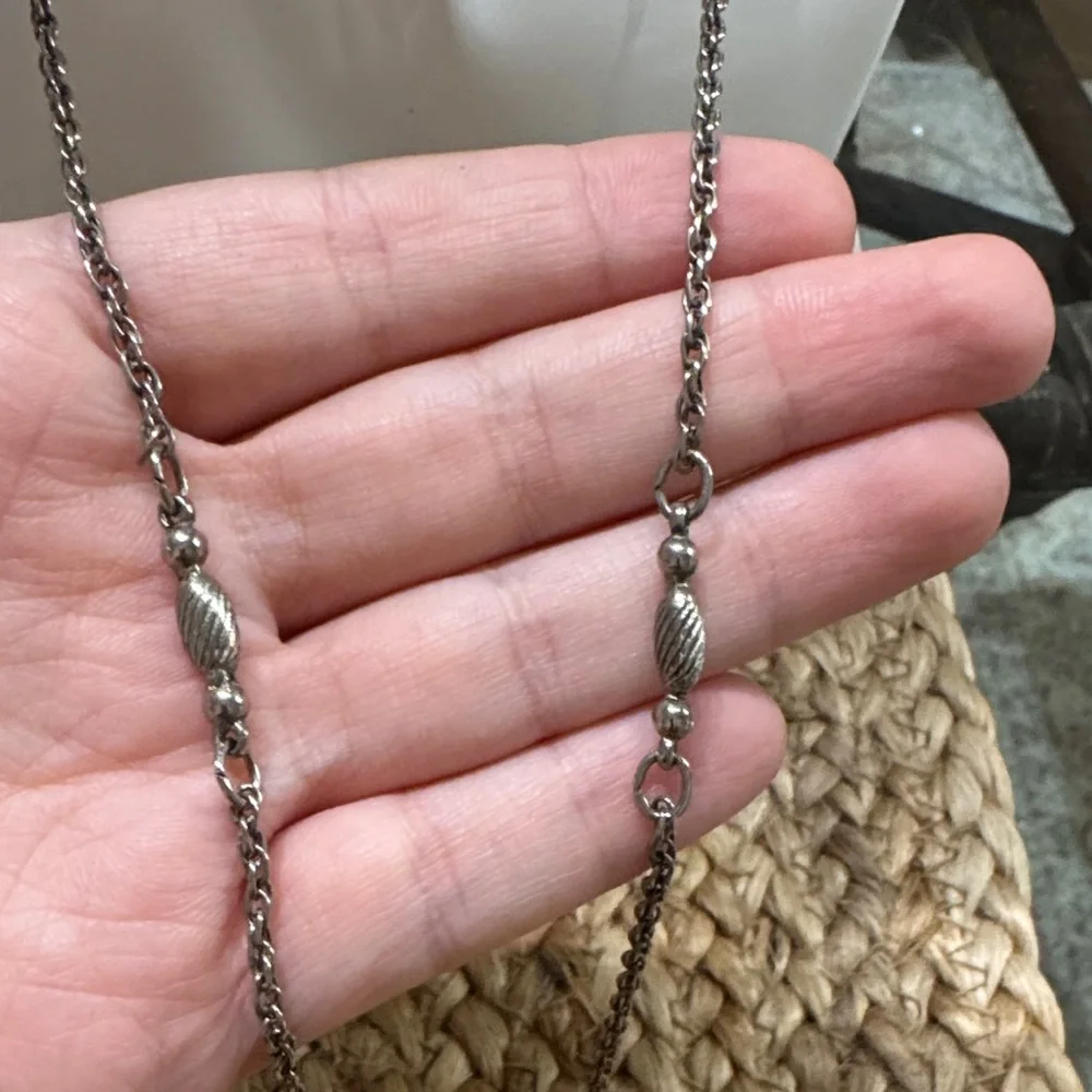 Long Vintage Silver Toned Necklace with Turquoise Pendant - Picture 4 of 4